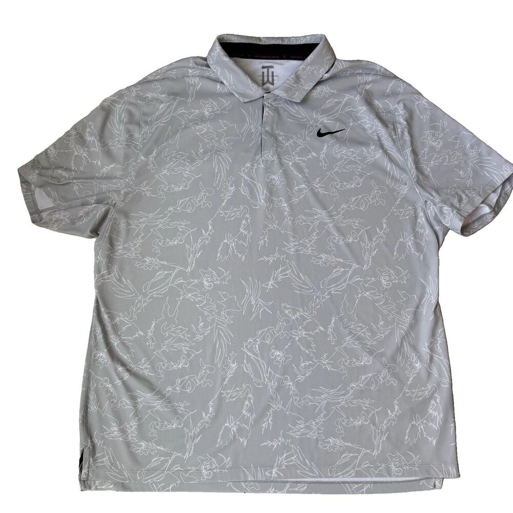 Nike Tiger Woods Golf Polo Shirt Mens XL Gray White Short Sleeve Pullover Casual
